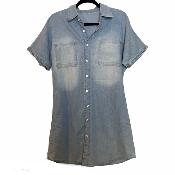 Denim Look Cotton Blend Button Down Dress/ Tunic Top - Picture 1 of 11